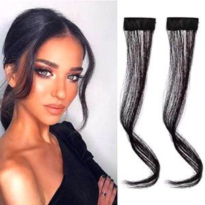 BRAND NEW 2 Pieces Black Color Synthetic Hair Long Side Wispy Clip In Reusable